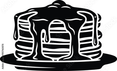 Silhouette of a stack of pancakes with syrup on plate vector illustration