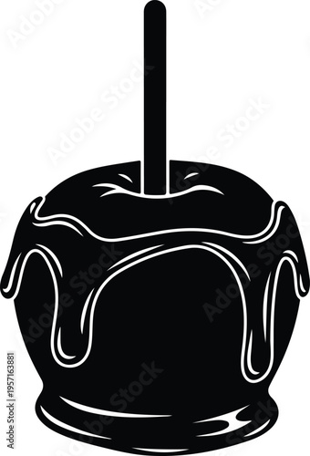 Silhouette of a sweet caramel candy apple on a stick vector illustration