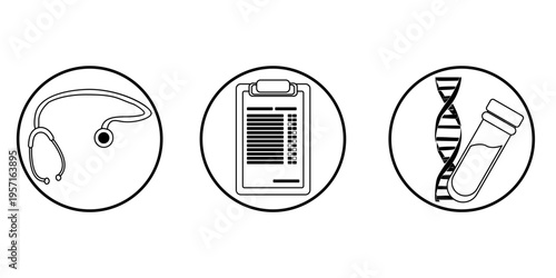 Vector line art icon set of medical diagnostic methods