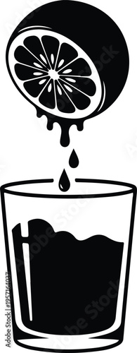 Silhouette of fresh orange juice dripping into a clear glass vector illustration