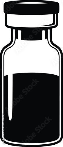 Silhouette of medical glass vial filled with medicine vaccine liquid vector illustration