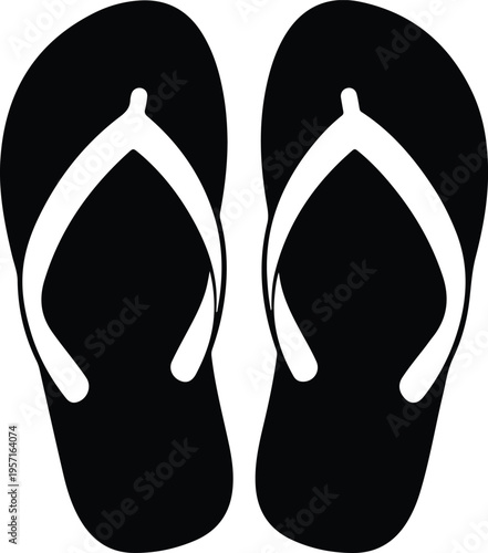 Silhouette of summer beach flip flops pair isolated on white vector illustration