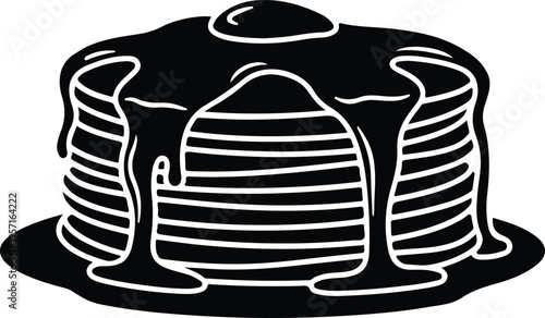 Silhouette stack of pancakes with dripping syrup and butter vector illustration