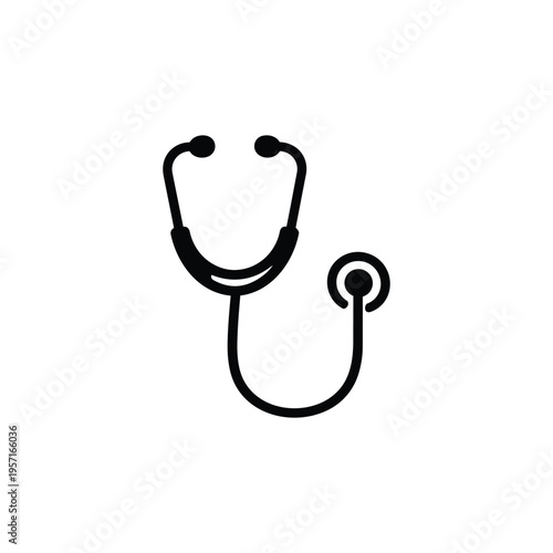 Stethoscope icon for healthcare and medical services, stethoscope medical diagnostic symbol in black and white vector