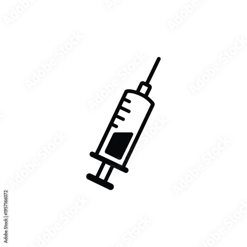 Syringe icon for healthcare and medical services, syringe injection medical symbol in black and white vector