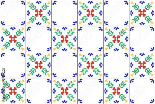 Seamless Pattern With Traditional Mexican Talavera Tiles. Vector Background With Geometric Ornaments. Art From Mexico.