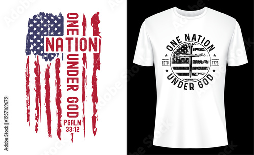 One Nation Under God American Flag T-Shirt Design Vector