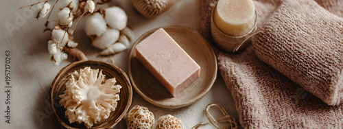 Natural Bath Essentials for a Serene Self-Care Routine with Organic Soaps and Gentle Towels Arranged for Tranquility