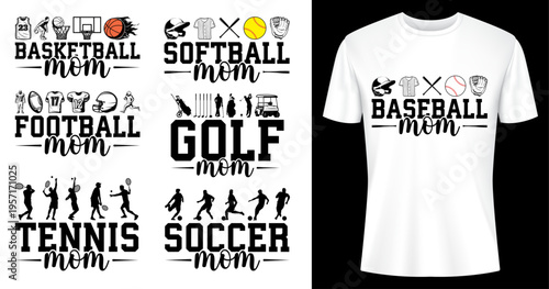 Photography Sports Mom Typography Set Baseball Basketball Soccer Football Set