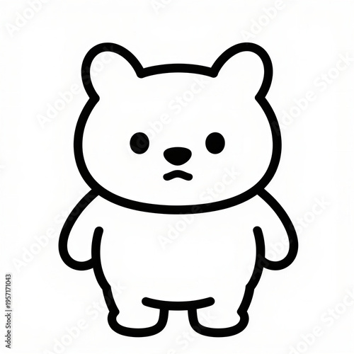 Sad bear cartoon illustration with thick black outline for children's coloring
