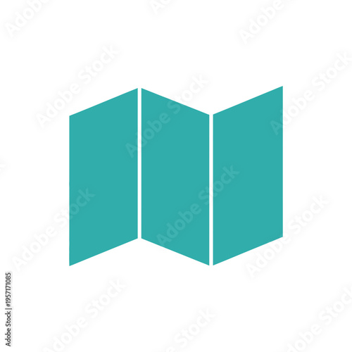 Abstract teal icon resembling a folded map or brochure.