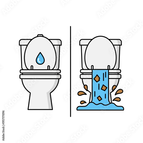 Illustration of a toilet with water, showing a clogged and overflowing toilet.