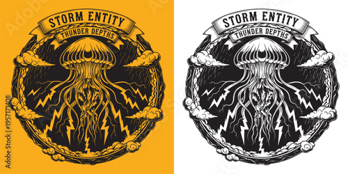 Storm Entity Thunder Depths Jellyfish Lightning Engraving