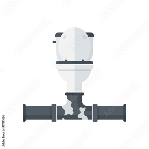 Simplified illustration of a toilet with plumbing pipes underneath.