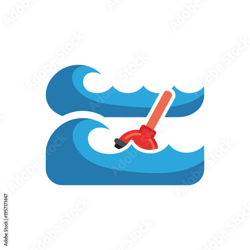 Illustration of a person swimming in a pool with a pool skimmer net.