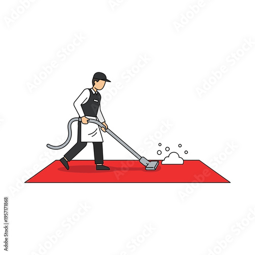 Person vacuuming a carpet with a vacuum cleaner.