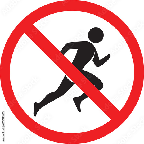 No running symbol prohibition sign with a running person silhouette inside a red circle vector illustration for safety and warning concepts
