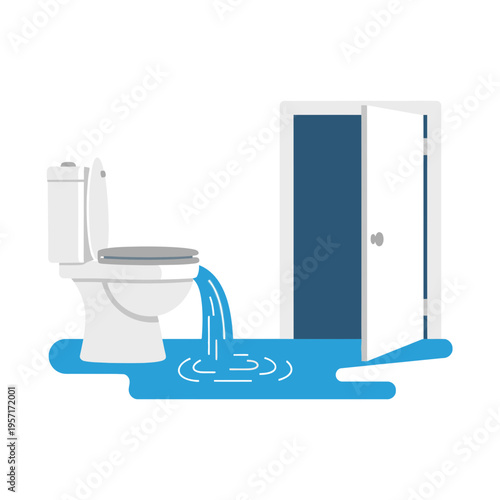 Toilet overflowing with water spilling onto the bathroom floor