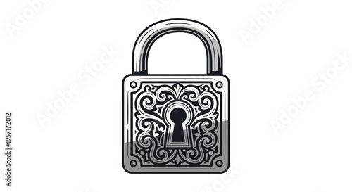 Illustration of a decorative padlock with intricate patterns and a keyhole.