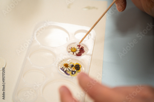 A master class on making jewelry from epoxy resin. Close-up