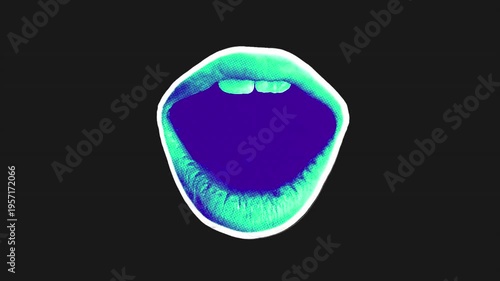 Photographic cut out mouth featuring a real stylised moving sequence with alpha for easy drag and drop.
