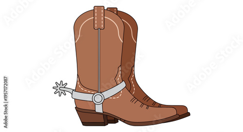 Illustration of a brown cowboy boot with a spur attached.