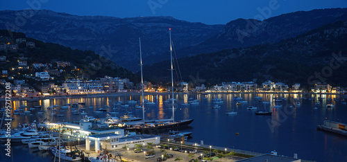Puerto do Soller at early evening boats and waterfront buildings