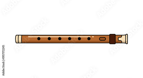 A wooden flute with finger holes and mouthpiece for playing music.