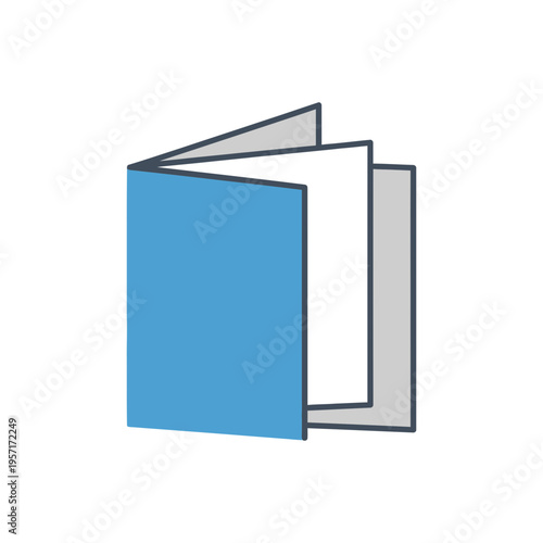 Open book with blue cover and white pages, viewed from the side.