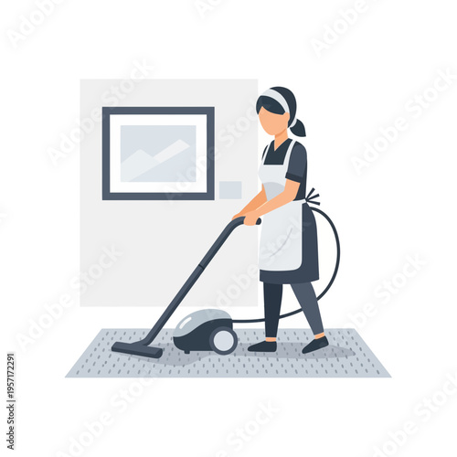 Woman vacuuming carpet indoors with a vacuum cleaner.