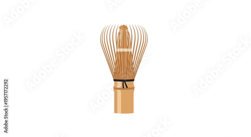 Traditional bamboo whisk used for preparing matcha tea.