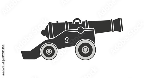 Silhouette of a cannon with a mounted telescope or scope.