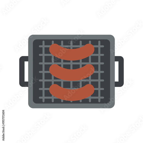 Grilled sausages cooking on a grill with a metal grate.