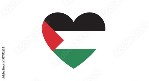 Heart-shaped flag of Palestine with black, white, green, and red colors.