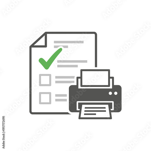 Illustration of a document with a checkmark and a printer.