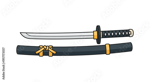 Illustration of a traditional Japanese katana sword with a sheath.