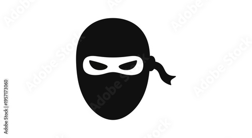 Illustration of a masked figure with a black hood and white eye mask.