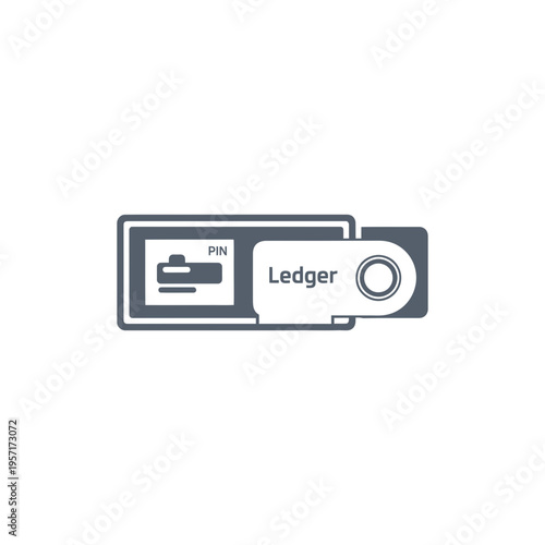 Digital ledger device with a PIN entry screen and USB security key.
