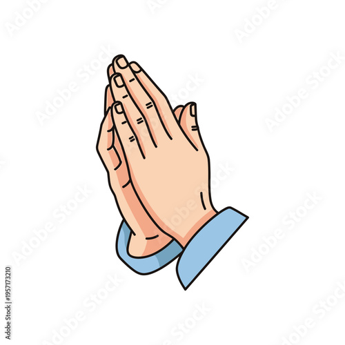 Two hands pressed together in a prayer or greeting gesture.