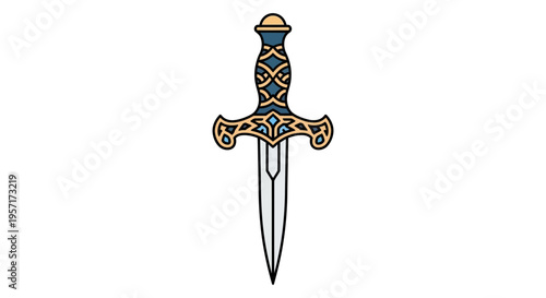 Ornate dagger with intricate handle and pointed blade.