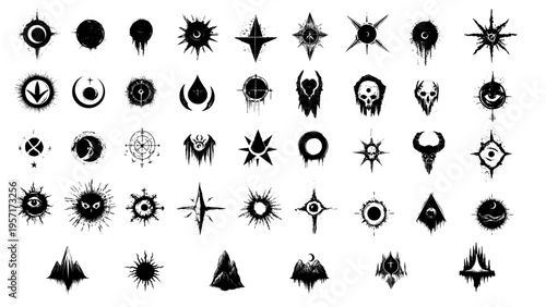 Vector tribal grunge logo set, black silhouette logo set design