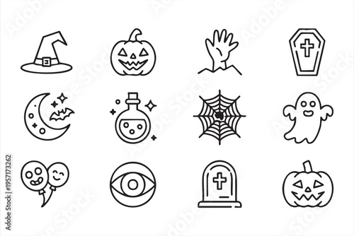 Scary Halloween Icons with Pumpkin Ghost and Horror Decoration Elements