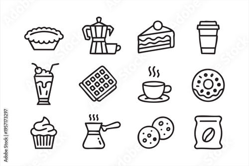 Coffee Shop Icons Set with Desserts Pastries and Drinks