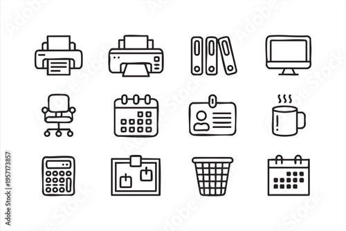 Office Productivity Icons Set for Corporate Admin and Workflow Management