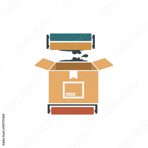 Open cardboard box with flaps and packing materials inside.