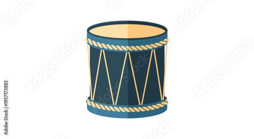 Illustration of a drum with a dark blue body and beige top and bottom edges.