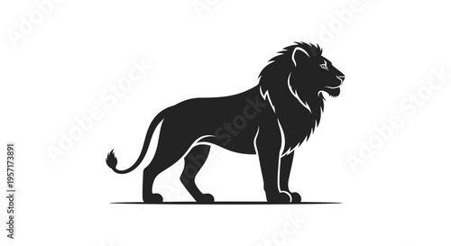 Silhouette of a lion standing in profile view.