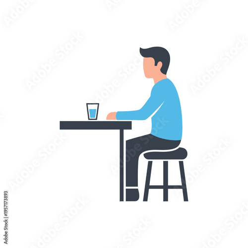 Person sitting at a table with a glass of water in front.