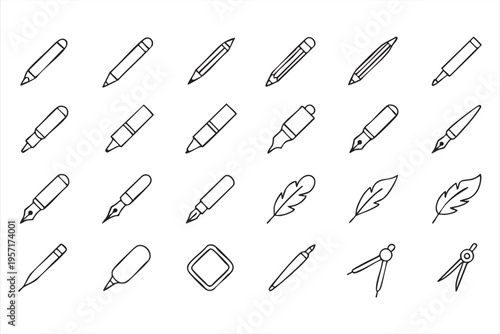 Stationery Icon Pack with Writing Drawing and Creative Tools