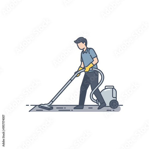 Person vacuuming the floor with a canister vacuum cleaner.